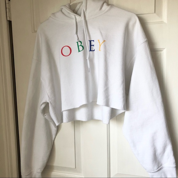 Obey Tops - obey - cropped hoodie with rainbow lettering
